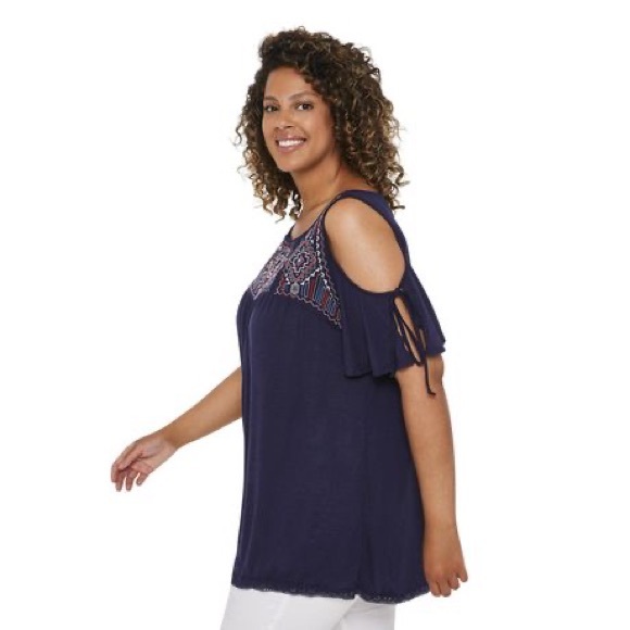 Harper + Zoe Plus Women's Embroidered Cold Shoulder Top - Picture 2 of 11